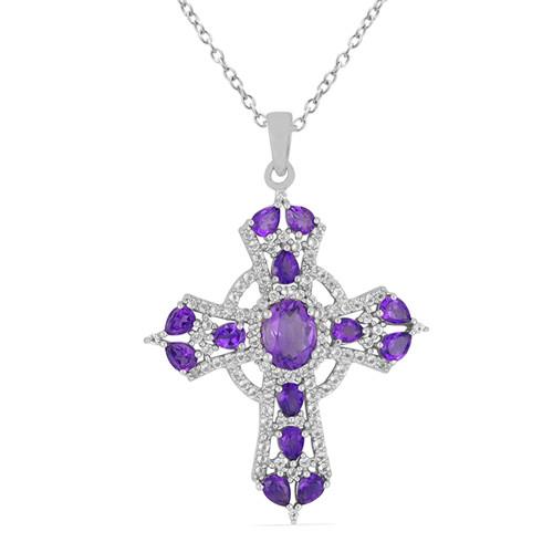 BUY STERLING SILVER AFRICAN AMETHYST GEMSTONE CROSS PENDANT